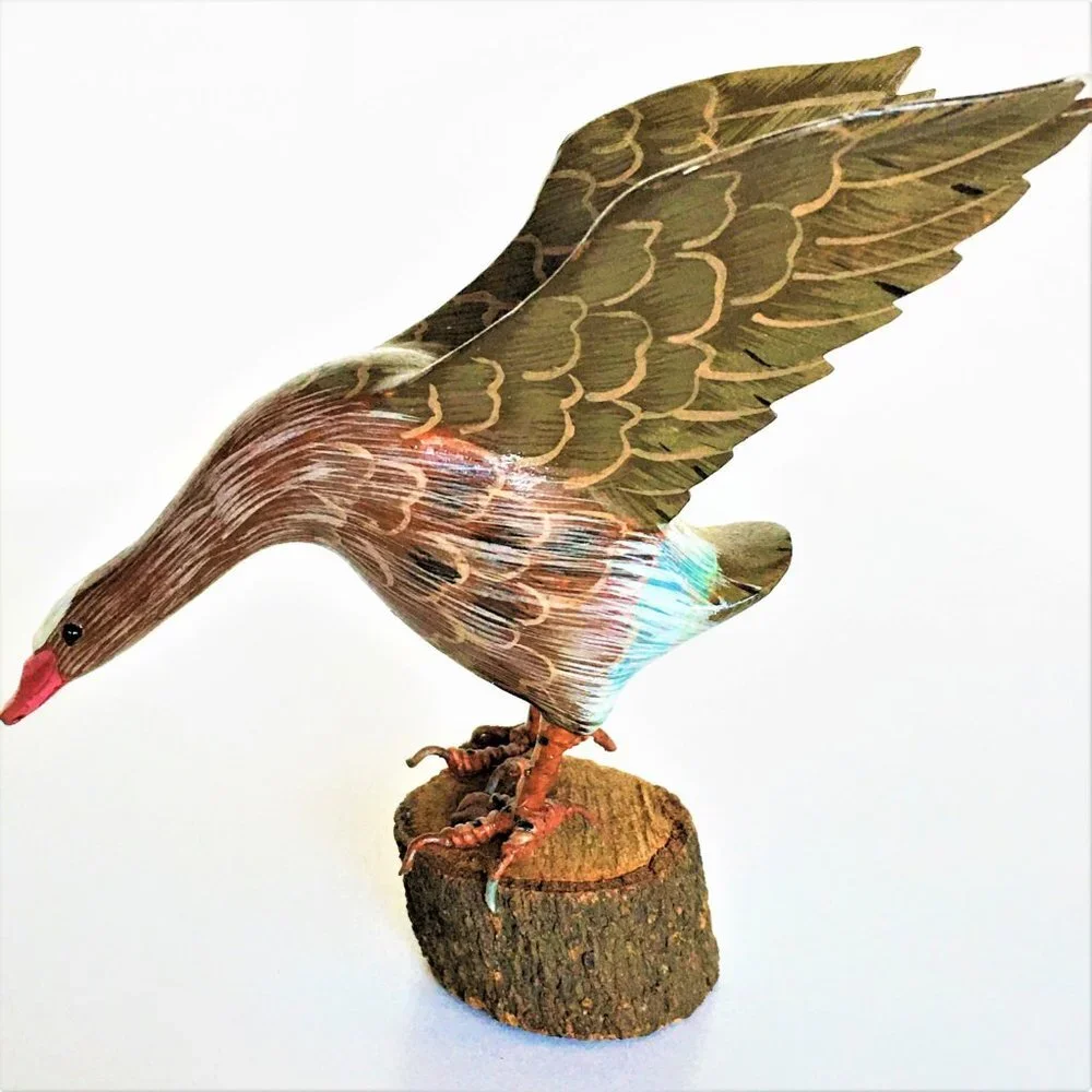 HAND CARVED long neck Goose + HAND PAINTED